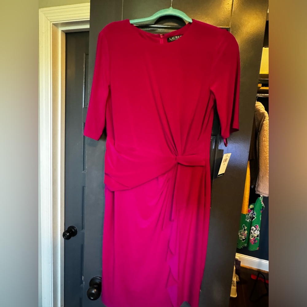 Ralph Lauren Pink Ruched Wrap Midi Dress